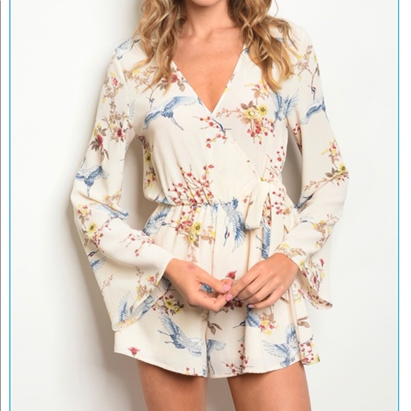 Trac Pants - Cream floral long sleeve romper
